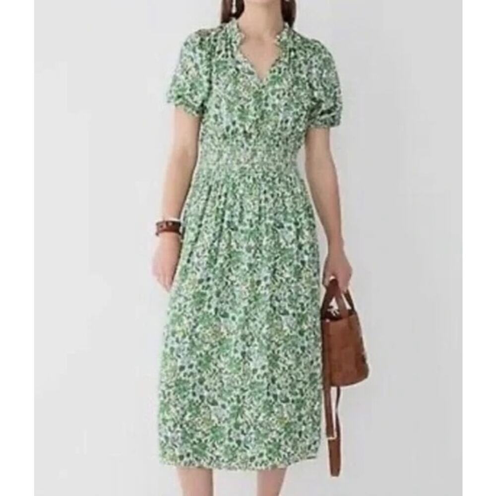 J. Crew Green Floral Midi Dress